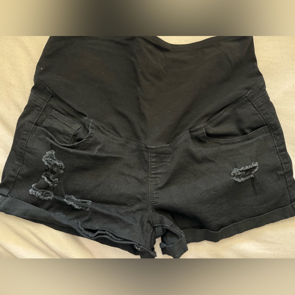 Black High-Waisted Jean Shorts with Distressed Details